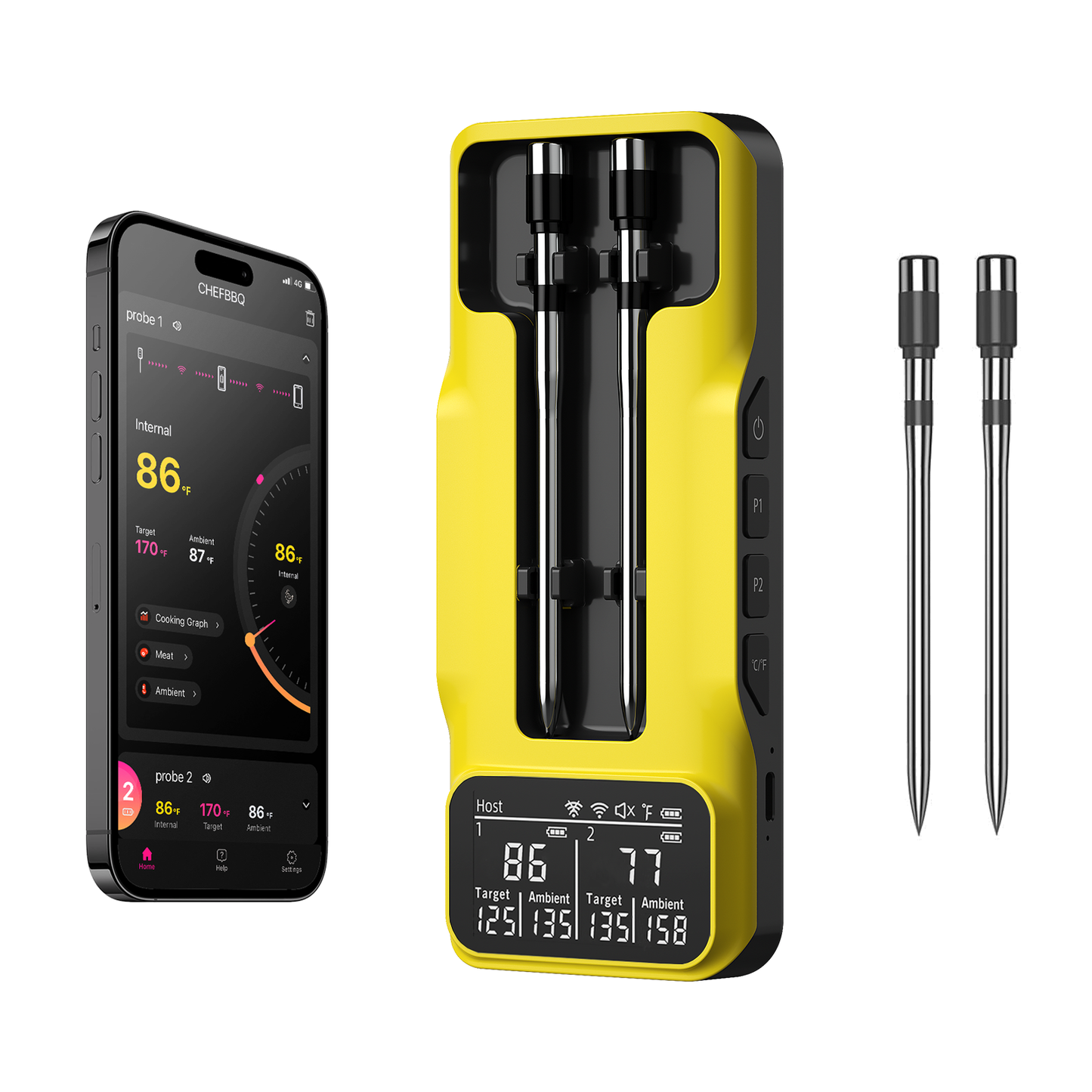 800FT Smart Wireless Meat Thermometer with Digital Meat Probe, Bluetooth Meat Thermometer with App Host Control for Barbecue, Outdoor Grilling, Oven & Smoker