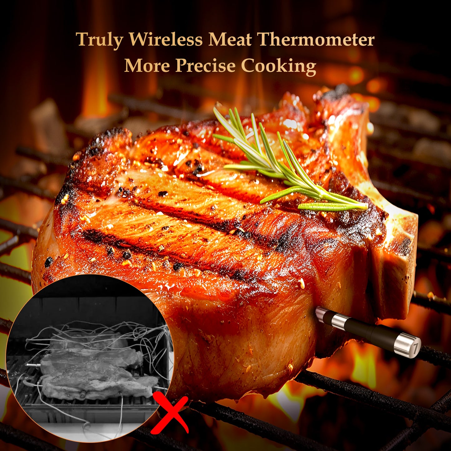 800FT Smart Wireless Meat Thermometer with Digital Meat Probe, Bluetooth Meat Thermometer with App Host Control for Barbecue, Outdoor Grilling, Oven & Smoker
