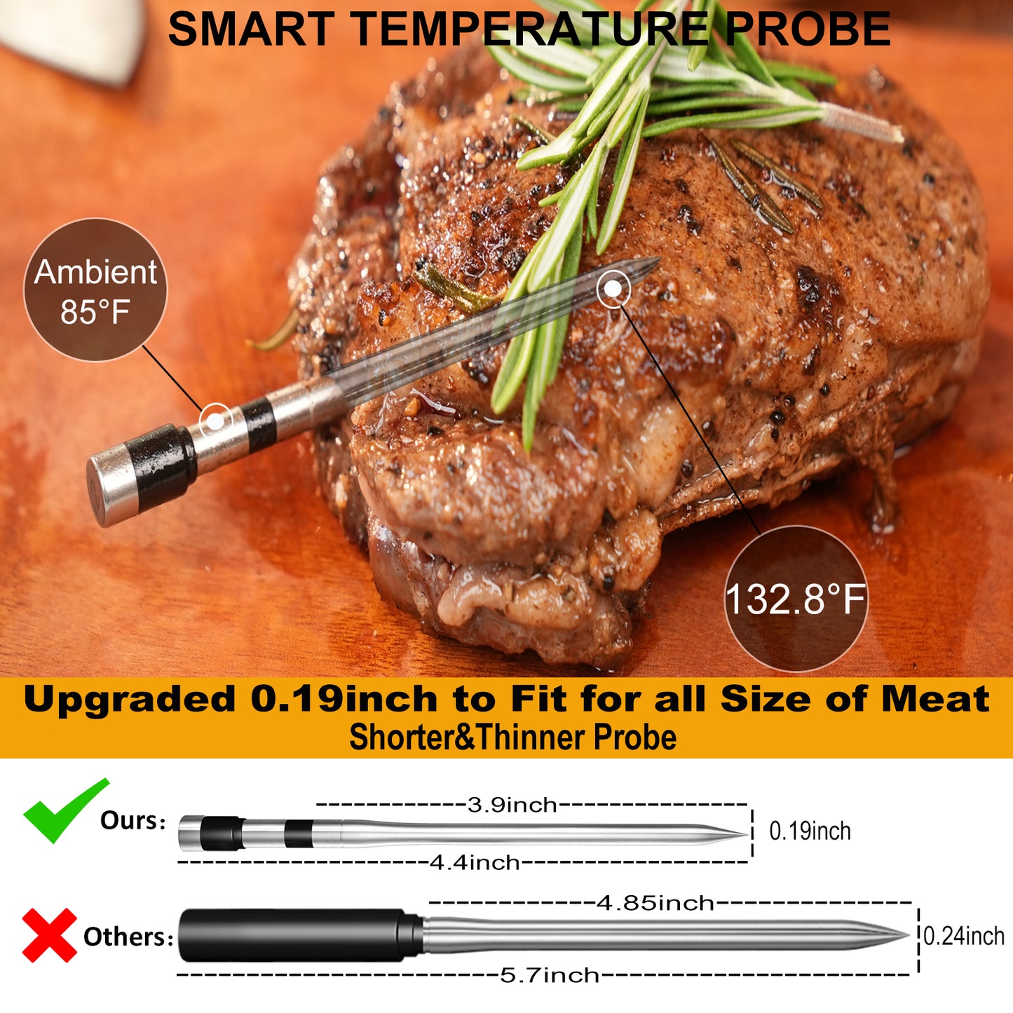 800FT Smart Wireless Meat Thermometer App Host Control, Bluetooth Digital Meat Thermometer for Barbecue, Outdoor Grilling, Oven & Smoker